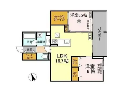 CLARUS古市橋(2LDK/1階)の間取り写真