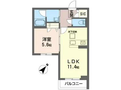 グレイスハイム(1LDK/1階)の間取り写真