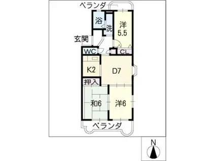 パークサイド禾森 B棟(3DK/2階)の間取り写真