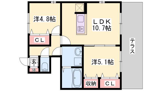 ネットハイツC(2LDK/1階)の間取り写真