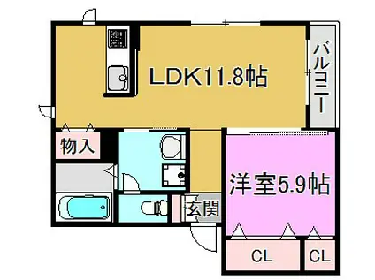 IKメゾンB(1LDK/1階)の間取り写真