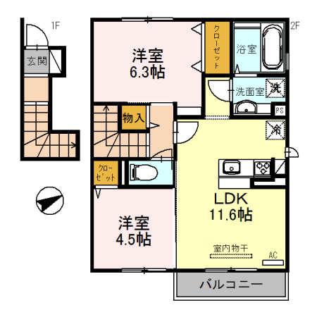 ビューソフィア(2LDK/2階)の間取り写真
