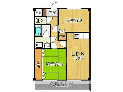 ロジュマンIIC棟(2LDK/1階)の間取り写真