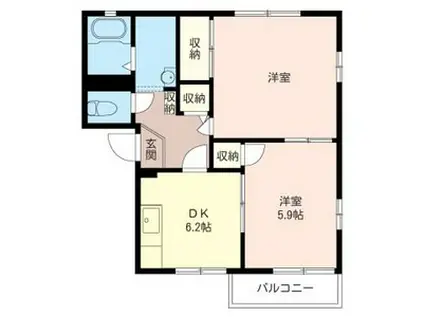 ドミールストーンB棟(2DK/1階)の間取り写真