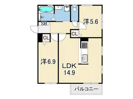 ドゥルージュ西岡本(2LDK/2階)の間取り写真