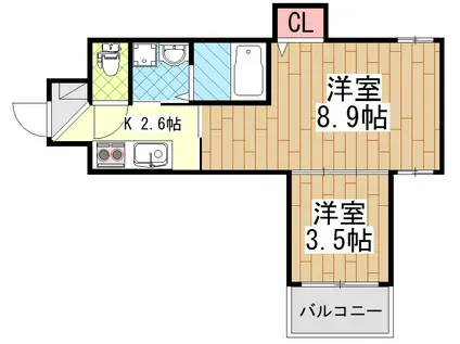 VEIL MAISON近大前(2K/1階)の間取り写真
