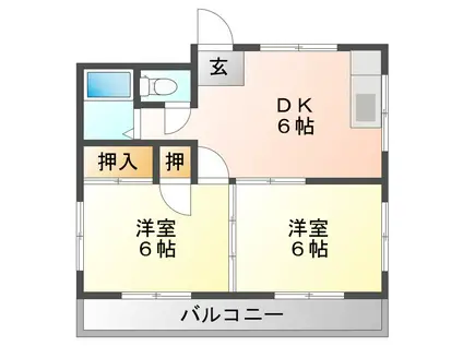 コーポ栄(2DK/4階)の間取り写真