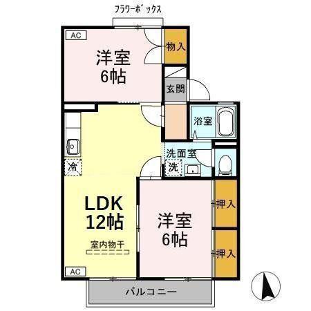 ヴィラ・ウィローII(2LDK/1階)の間取り写真