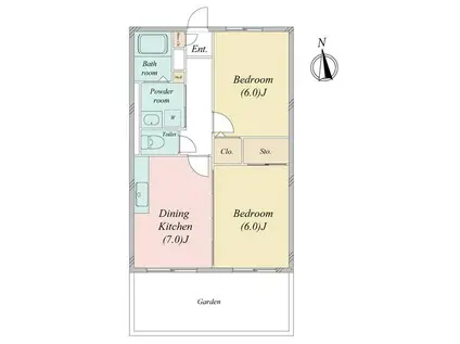 サン・ホワイト町田M101(2DK/1階)の間取り写真