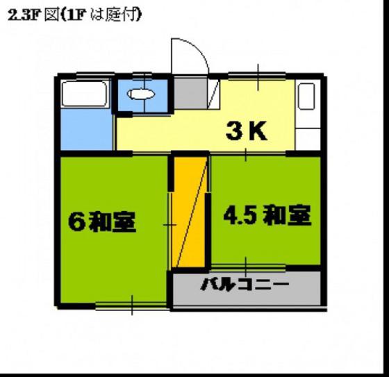 中岡ビル(2K/1階)の間取り写真