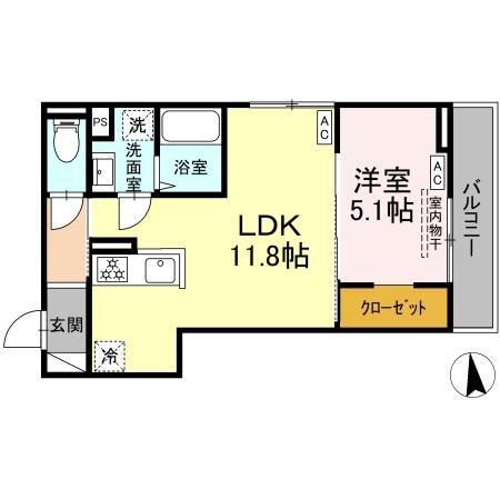 トリシア居町(1LDK/3階)の間取り写真