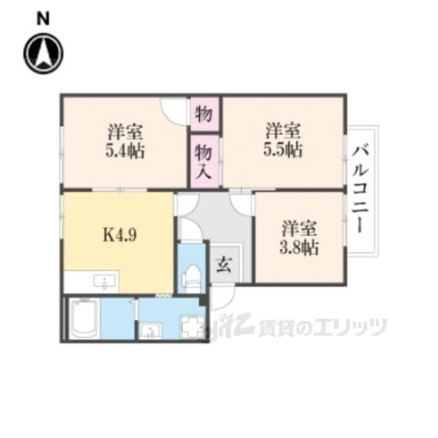 阪和阪手ドミールA(3DK/2階)の間取り写真