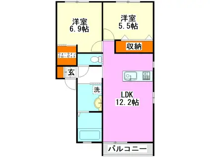 セイボヌール(2LDK/1階)の間取り写真