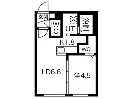 ペシェ北大西(1LDK/1階)の間取り写真