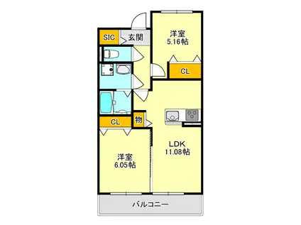 サニーコンフォート(2LDK/3階)の間取り写真
