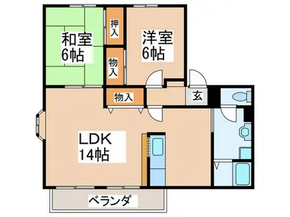 サンビレッジコヤマ(2LDK/2階)の間取り写真