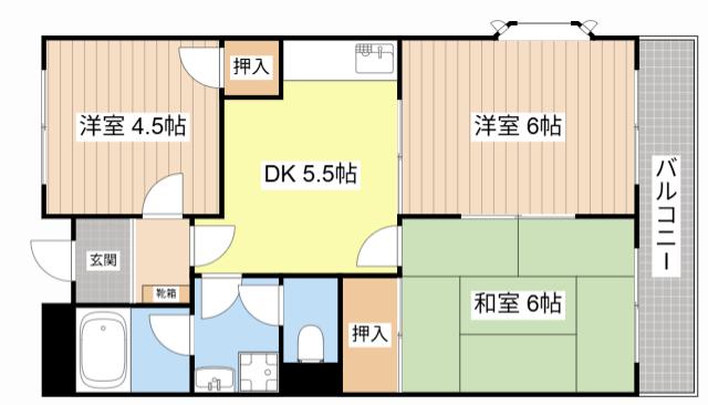 TWINAVENUEB棟(3DK/4階)の間取り写真