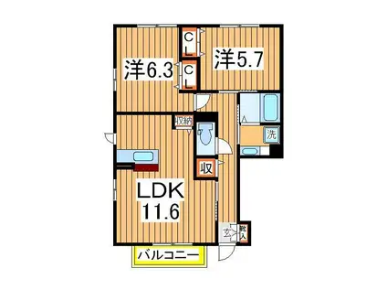 ボナール酒井根 1号棟(2LDK/1階)の間取り写真