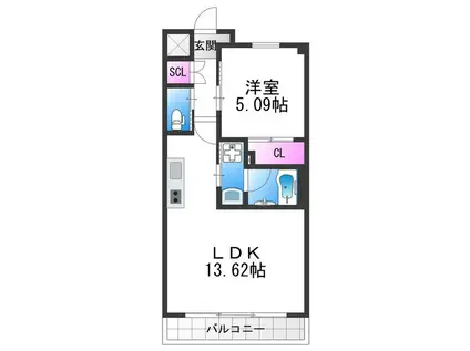 プレジオ帝塚山(1LDK/2階)の間取り写真