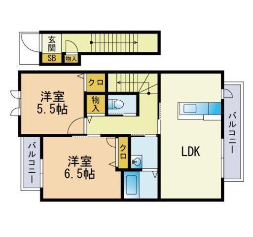 ビアリッツ(2LDK/2階)の間取り写真