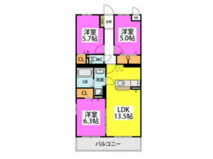 GRAN GRACE久留米南(3LDK/4階)の間取り写真