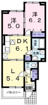 リバーサイドヒルズA(2LDK/1階)の間取り写真