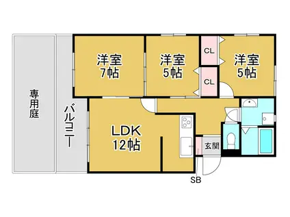 六甲パークハイツ(3LDK/1階)の間取り写真