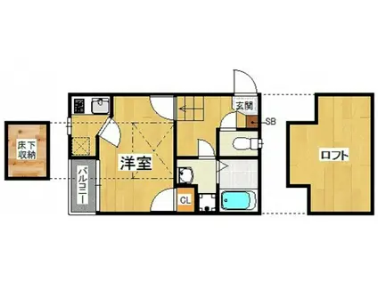 コンフォートベネフィス・ジオ学研都市東1(1K/2階)の間取り写真