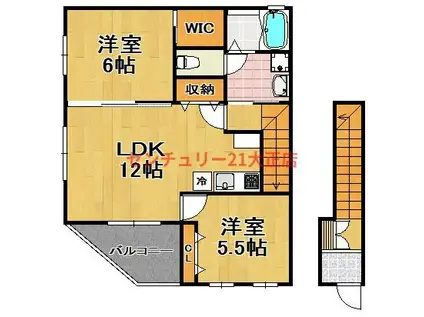 ワイズグリーン2(2LDK/2階)の間取り写真