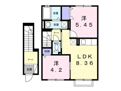 ラフィシアA(2DK/2階)の間取り写真