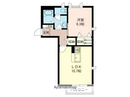 QUEENS TOWN C(1LDK/1階)の間取り写真