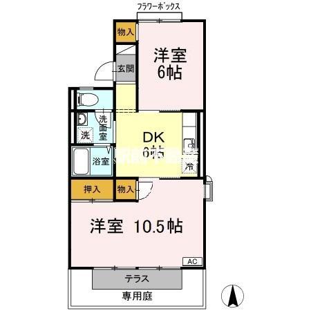 布津原ハイツ(2DK/1階)の間取り写真