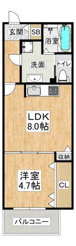 スカイ・シーフロント塩屋(1LDK/3階)の間取り写真