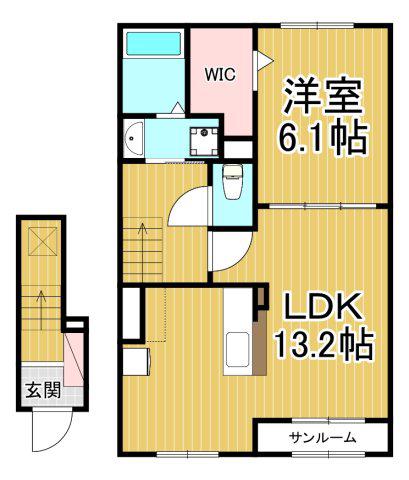 グリーンサイド(1LDK/2階)の間取り写真