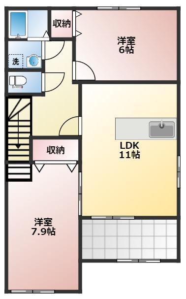 SUN FLOWER(2LDK/2階)の間取り写真