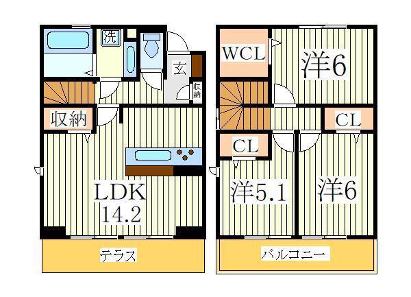 セレシア B棟(3LDK/1階)の間取り写真