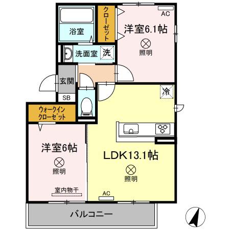 クレスト高柳(2LDK/3階)の間取り写真