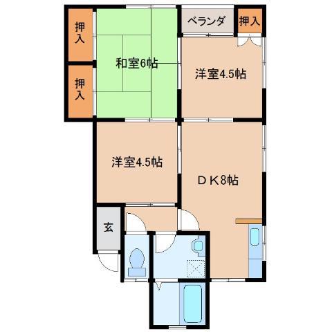 フラットピュアステージ(3DK/2階)の間取り写真