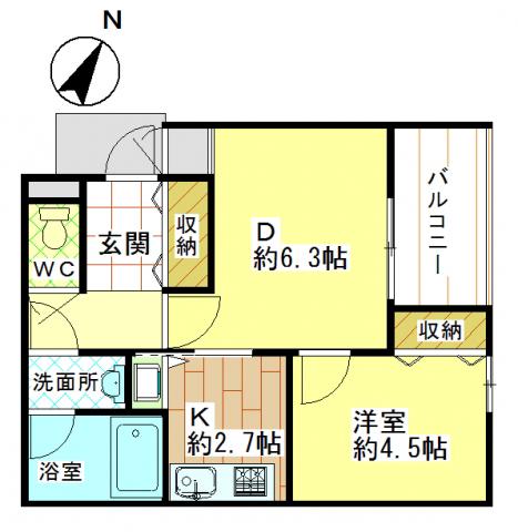 ベルテ経堂(1DK/2階)の間取り写真