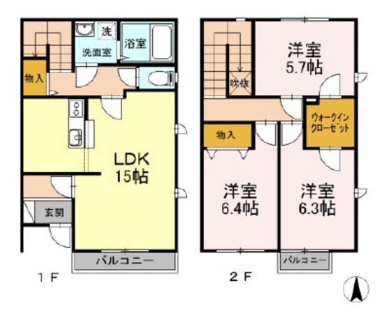 プロスペリテⅠ(2LDK/3階)の間取り写真