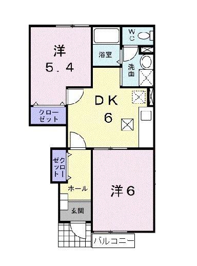 プリムローズ(2DK/1階)の間取り写真