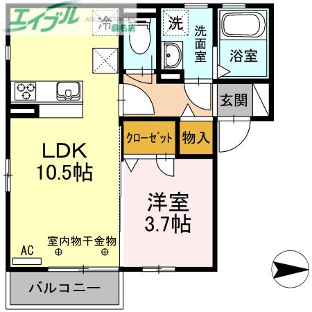 コンフォネスト 桜(1LDK/1階)の間取り写真