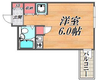 キューブ南塚口Ⅲ(ワンルーム/3階)の間取り写真