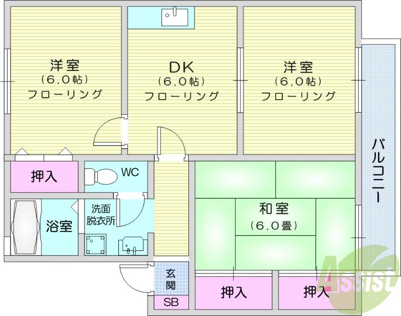 マルベリー・コートⅡ(3DK/2階)の間取り写真