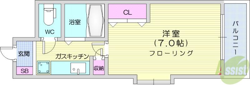 タセンビル2(1K/2階)の間取り写真