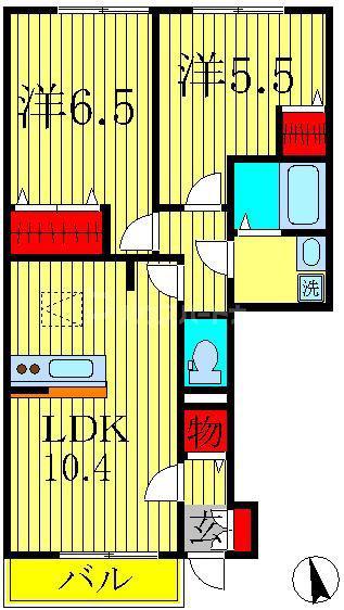 サンモール(2LDK/1階)の間取り写真