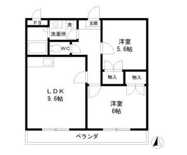 サンアペックス西城(2LDK/5階)の間取り写真