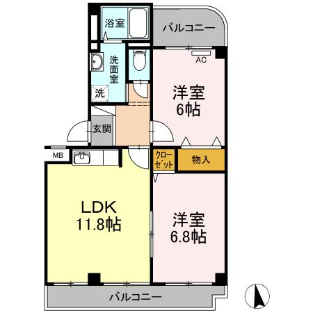 PLEIADES B棟(2LDK/2階)の間取り写真