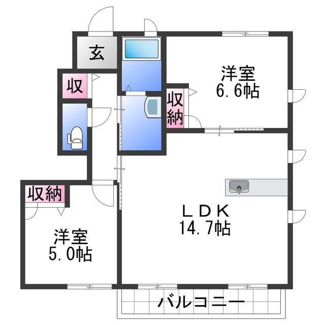 MASTCOURT鳴神(2LDK/1階)の間取り写真