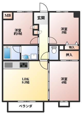 サン豊中(3LDK/4階)の間取り写真